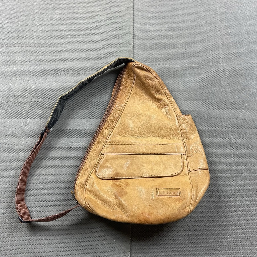 Vintage LL Bean Ameribag Leather Brown Healthy Back Crossbody Sling Bag Distress